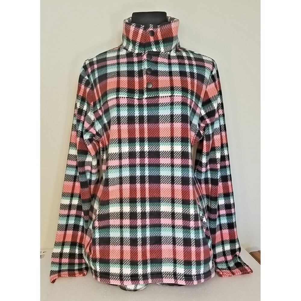 Vera Bradley Medium Plaid Multi Color Fleece Top Pullover Snap Jacket NWOT    T9